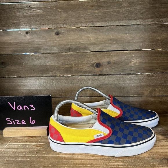 Womens Vans Classic Slip-On ColorBlock Checkerboard Sneakers‎ Shoes Size 7.5 GUC - Picture 1 of 6